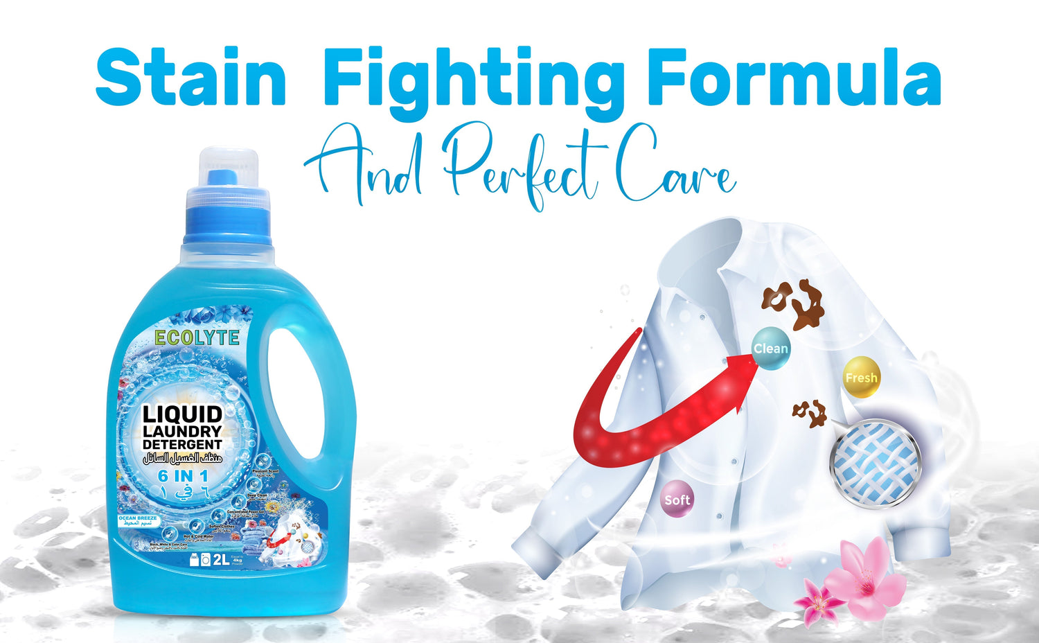 Achieve Perfect Cleanliness with Ecolyte+ Liquid Laundry Detergent: 6-in-1 Deep Clean Technology - ECOLYTE+