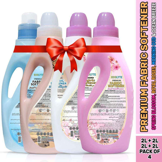 Fabric Softener Bundle - (Ocean Breeze, Spring Blossom, Morning Oud & Royal Roses - 2 Liter, Pack of 4)