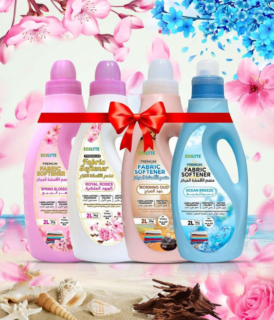 Fabric Softener Bundle - (Ocean Breeze, Spring Blossom, Morning Oud & Royal Roses - 2 Liter, Pack of 4) - Ecolyte Plus