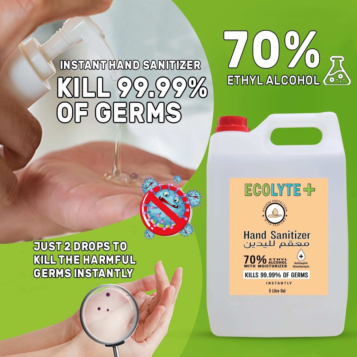 Hand Sanitizer Gel - 70% Alcohol - Ecolyte Plus