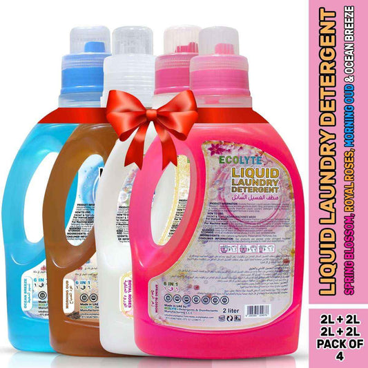 Liquid Laundry Detergent Pack - Ocean Breeze, Spring Blossom, Morning Oud & Royal Roses - 2 Liter, Pack of 4