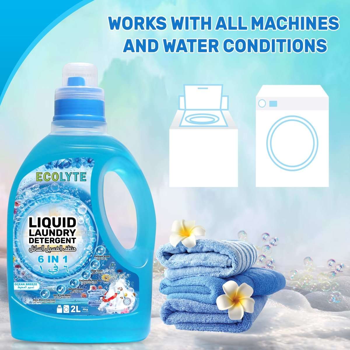 Liquid Laundry Detergent - (Ocean Breeze, Spring Blossom, Morning Oud & Royal Roses - 2 Liter, Pack of 4) - Ecolyte Plus