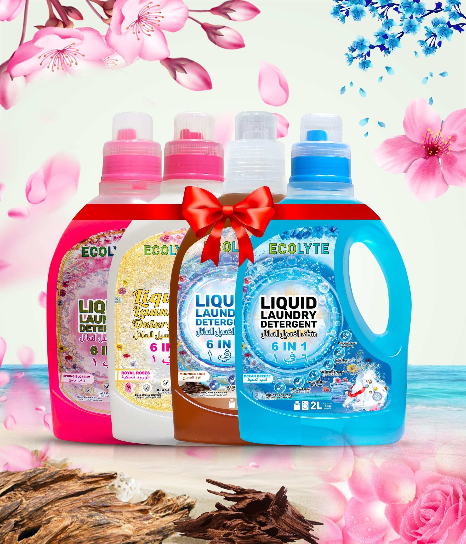 Liquid Laundry Detergent - (Ocean Breeze, Spring Blossom, Morning Oud & Royal Roses) - 2 liter+2 liter+2 liter+2 liter, (Pack of 4)