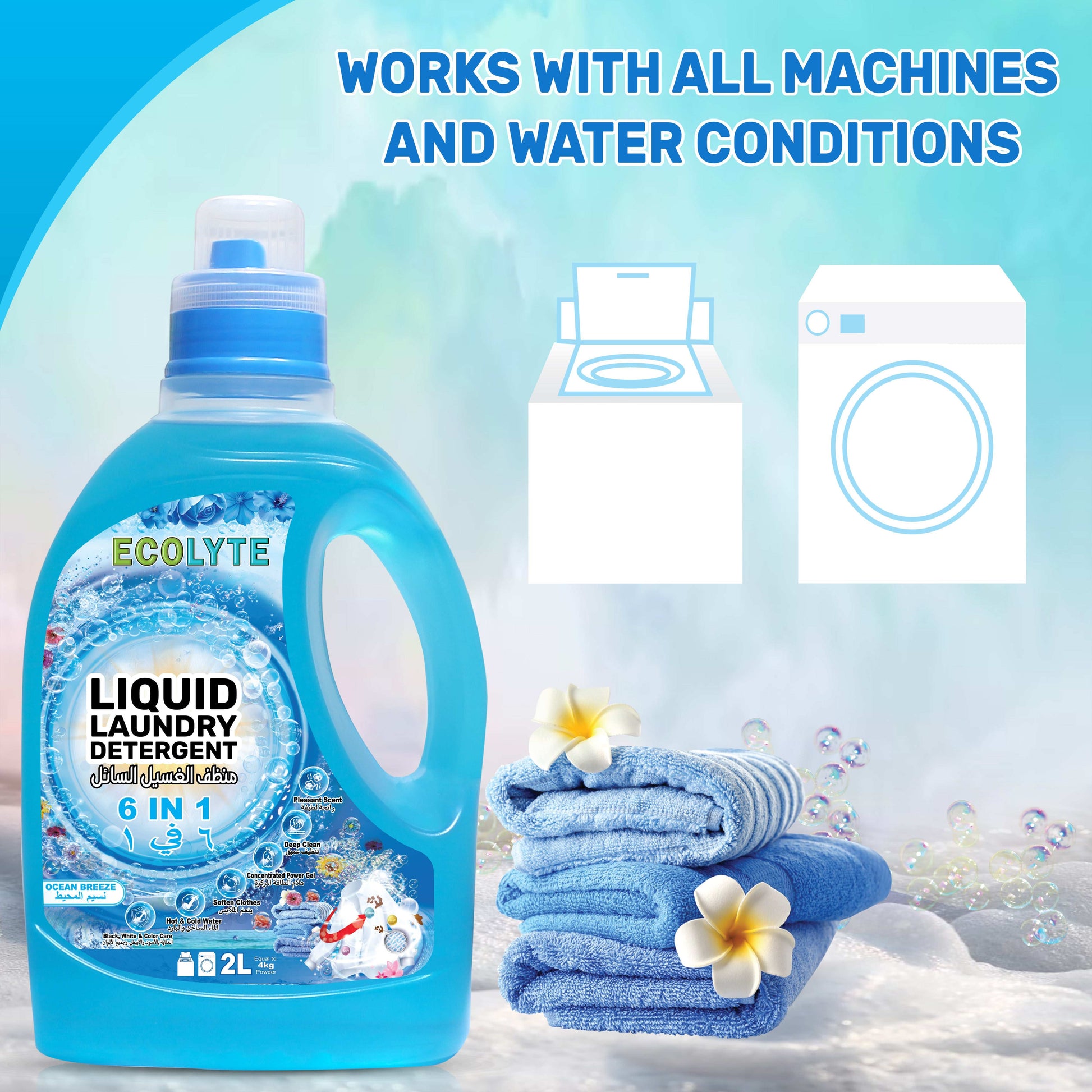 Liquid Laundry Detergent - (Ocean Breeze, Spring Blossom, Morning Oud & Royal Roses) - 2 liter+2 liter+2 liter+2 liter, (Pack of 4)